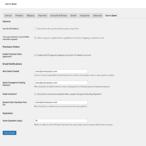 Settings for creating quotes form the checkout in WooCommerce